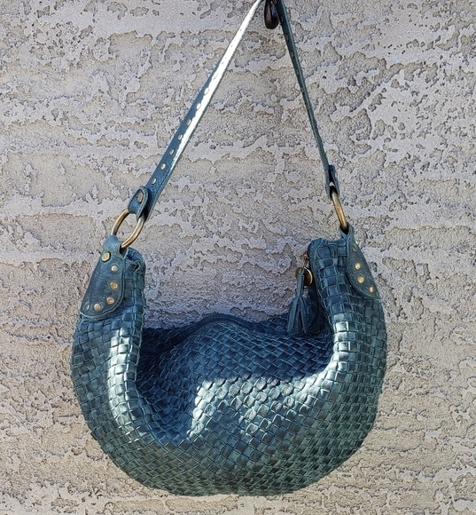RARE FOSSIL Woven Leather Hobo Bag - Picture 2 of 12